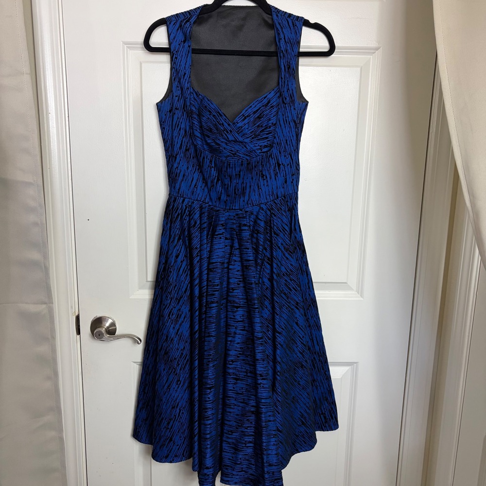 Laura Byrnes California Monica Dress Blue Black Woodgrain Pinup Swing Small